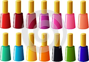 Vector illustration of various nail polish bottles in different colors