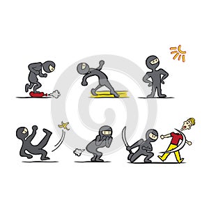 Vector illustration various poses of ninja