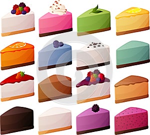 Vector illustration of various slices of cheese cake