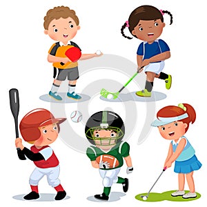 Vector illustration of various sports kids on a white background