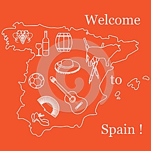 Vector illustration with various symbols of Spain. Travel and le photo