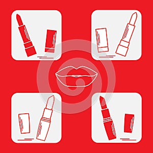 Vector illustration with various tubes of lipstick.