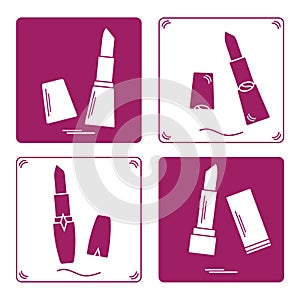 Vector illustration with various tubes of lipstick.