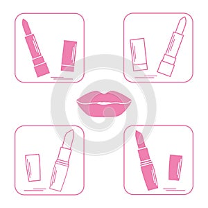 Vector illustration with various tubes of lipstick.