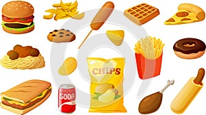 Vector illustration of various unhealthy fast food items