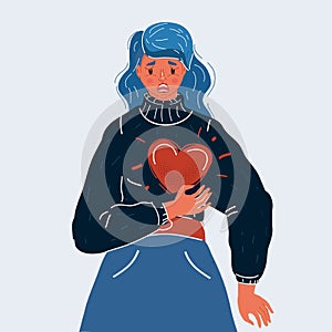 Vector illustration of Vector of Businesswoman suffering from terrible stomachache and heartache pain