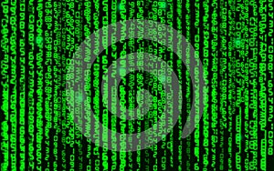 Vector illustration. Vector streaming binary code background. Data and technology, decryption and encryption, computer background