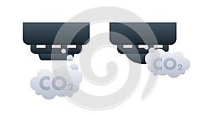 Vector illustration of vehicle exhaust emissions with CO2 clouds representing air pollution and environmental impact