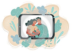 Vector illustration of view of young couple using digital tablet together at home