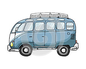 Vector illustration, vintage blu bus