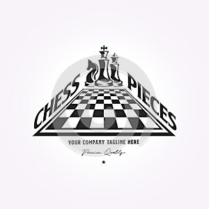 vector illustration of vintage chessboard template elements. chess king, chess queen, chess knight logo icon