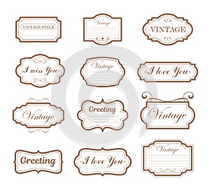 Vector illustration vintage collection retro and antique frames, labels, emblems and ornamental design elements on white