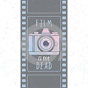 Vector illustration with vintage photo camera and photographic film. Design element for print,logotype, label, badge. Film is not