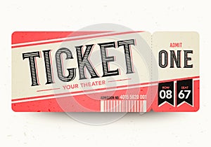 Vector Illustration Vintage Retro Cinema Admit One Tickets.