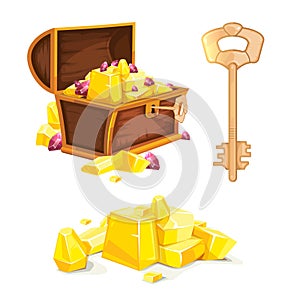 Vector illustration of vintage wooden chest with gold