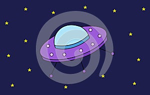 Vector illustration of violet flying saucer. Element of transport icon. Premium quality graphic design. Sign and symbol