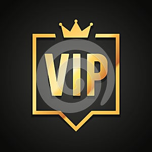 Vector illustration VIP club label on black background with crown in modern speech bubble