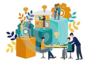 Vector illustration, virtual business assistant. teamwork, brainstorming, new ideas, achieving goals new victories photo