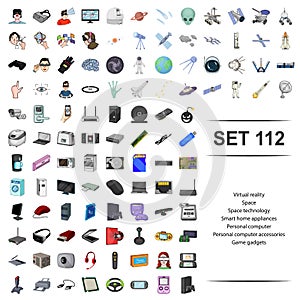 Vector illustration of virtual,reality,space,technology,smart home appliances personal computer accessory game gadget