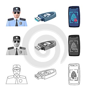 Vector illustration of virus and secure logo. Collection of virus and cyber stock symbol for web.