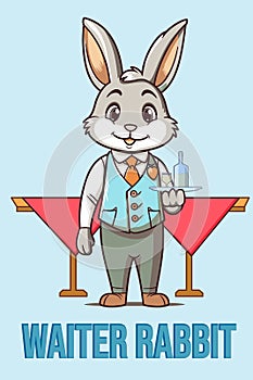 Vector Illustration, Waiter Rabbit, Animal Clipart