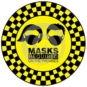 Vector illustration of Warning or Caution sign to Wear a Mask on a black and yellow circular border signage