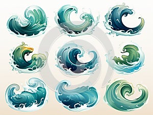 vector illustration of water wave set