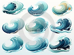 vector illustration of water wave set