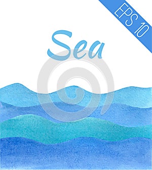 Vector illustration. Waves painted with blue watercolor of different colors.