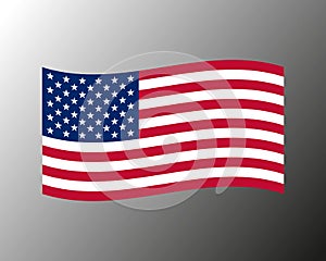 Vector illustration of waving American Flag on gray background. United States Flag