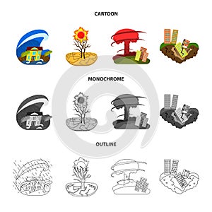 Vector illustration of weather and distress icon. Collection of weather and crash stock symbol for web.