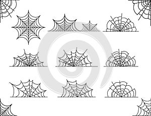 Vector illustration web set isolated on white background. Halloween decoration spider elements.