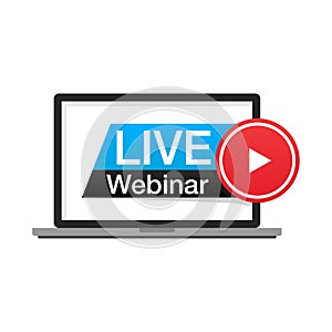 Vector illustration of a webinar using a laptop. Suitable for label online seminars, internet based education