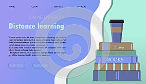 Vector illustration of a website for distance learning, online education and work. A flat illustration of the main page