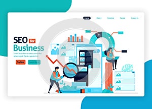 Vector illustration website for marketing optimization with SEO. online advertising with keywords in search engines for target