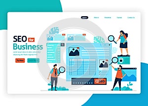 Vector illustration website for marketing optimization with SEO. online advertising with keywords in search engines for target