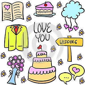 Vector illustration of wedding doodles style