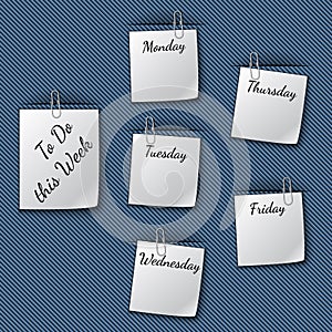 Vector illustration of the week notes clipped to