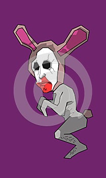 Vector illustration, weird and scary naked man in bunny suit. Cartoon, clipart.