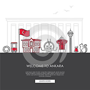 Vector illustration Welcome to Ankara, Turkey. Famous Turkish landmarks in modern flat style.