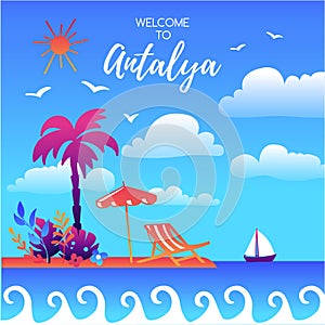 Vector illustration Welcome to Antalya, Turkey.