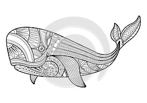 Vector illustration of whale coloring pages.