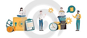 Vector illustration on white background. business porters a successful team. The investor holds money in ideas. financing of