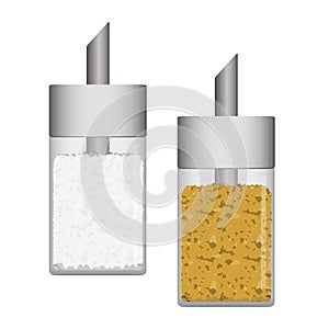Vector illustration of white and brown sugar in glass sugar dispenser
