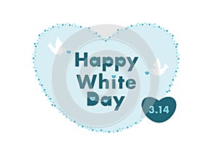 Vector illustration of White Day. Heart pattern and two pigeons holding a heart.
