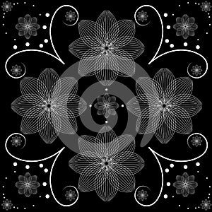 Vector illustration of white floral design over black background