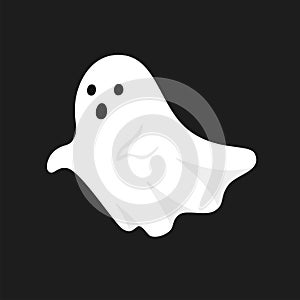 Vector illustration of white ghost. Halloween spooky monster, scary spirit or poltergeist flying in night.