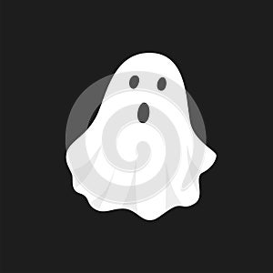 Vector illustration of white ghost. Halloween spooky monster, scary spirit or poltergeist flying in night.