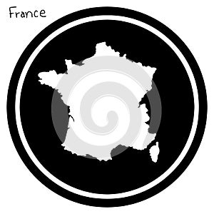 Vector illustration white map of France on black circle, isolate