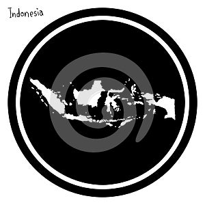 vector illustration white map of Indonesia on black circle, isolated on white background